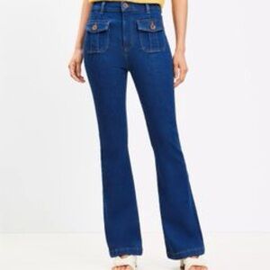 LOFT high rise patch pocket slim flare jeans in dark wash